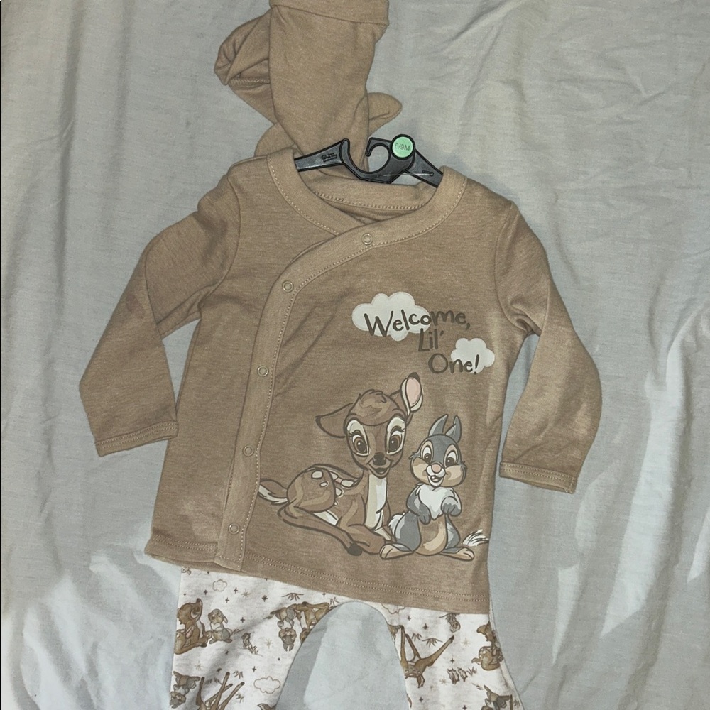 Disney Baby Bambi Thumper 3 Piece Outfi 6-9 Months Long Sleeve Shirt Pants Hat